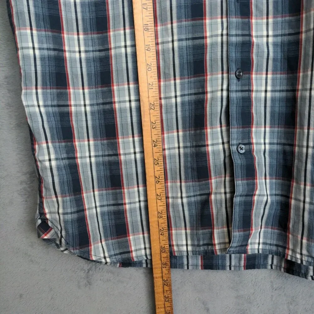 North Face Shirt Mens XL Blue Plaid Short Sleeve Button Up Outdoor Casual Top